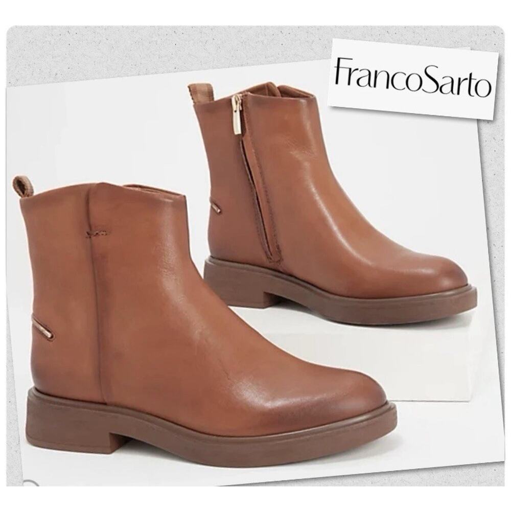 Franco Sarto Bealy Cognac Leather Ankle Boots Size 7.5 Edgy Boho Country Alt